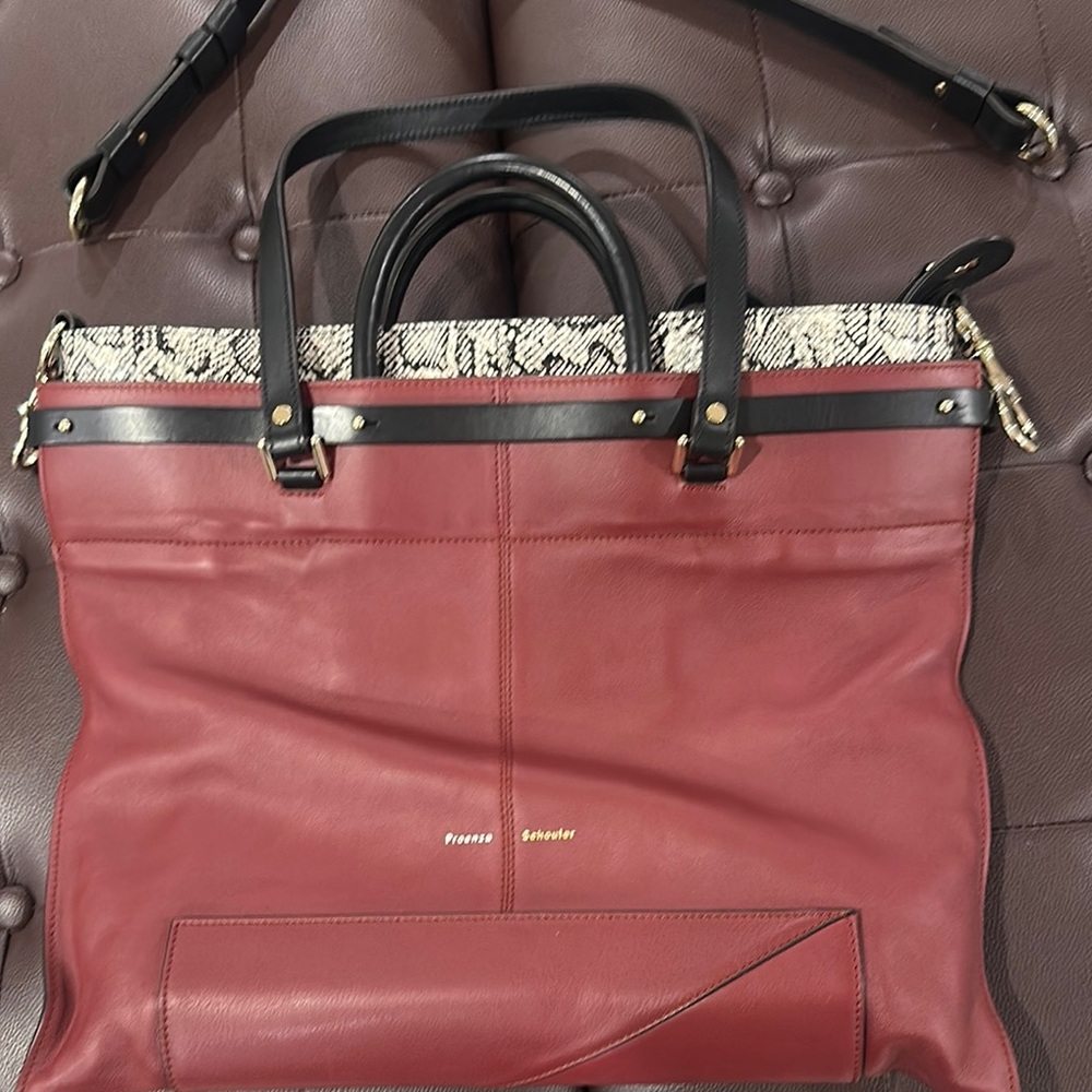 Proenza Schouler Red and Black Leather Tote Bag with Structured Design